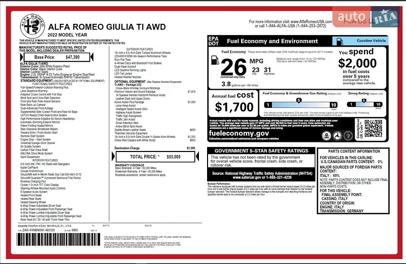 Седан Alfa Romeo Giulia 2022 в Кропивницком документ 2 фото Седан Alfa Romeo Giulia 2022 в Кропивницком документ