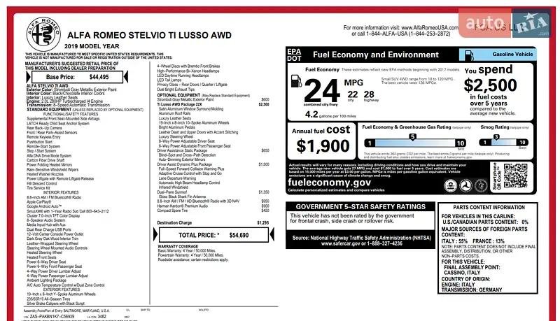 Внедорожник / Кроссовер Alfa Romeo Stelvio 2019 в Львове документ