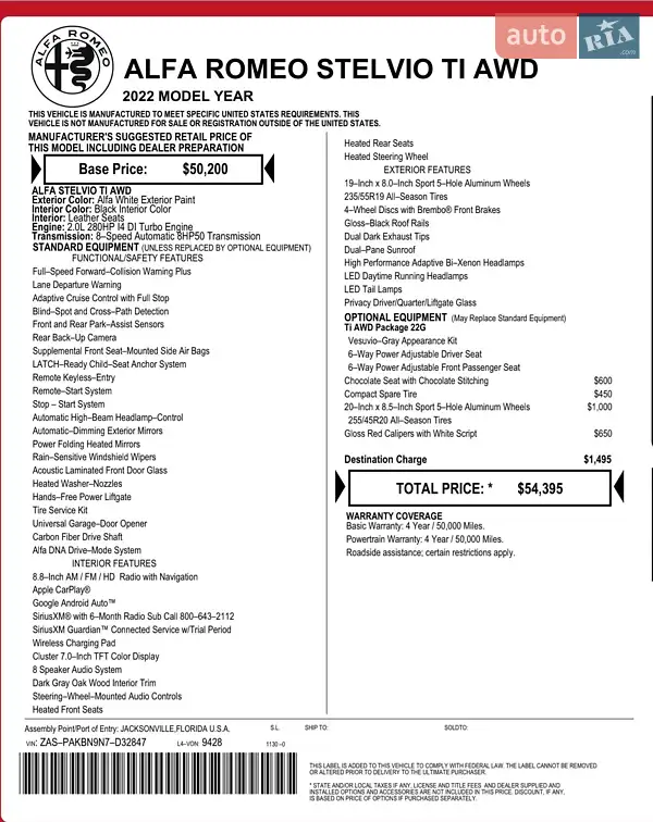 Внедорожник / Кроссовер Alfa Romeo Stelvio 2021 в Черновцах документ