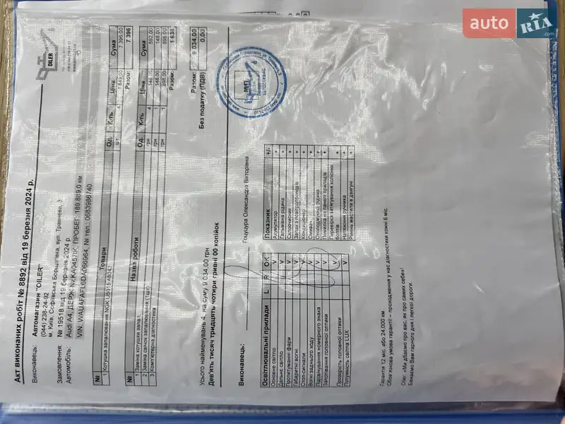Седан Audi A4 2012 в Киеве документ