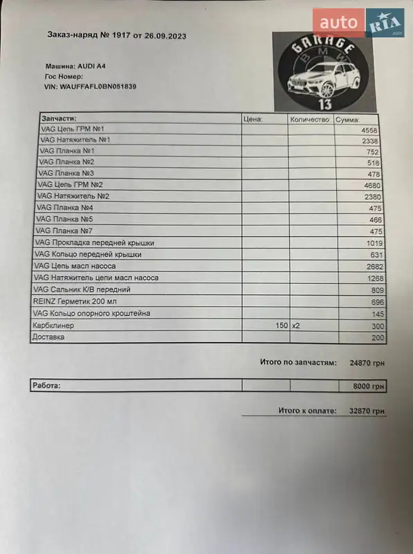 Седан Audi A4 2011 в Києві документ