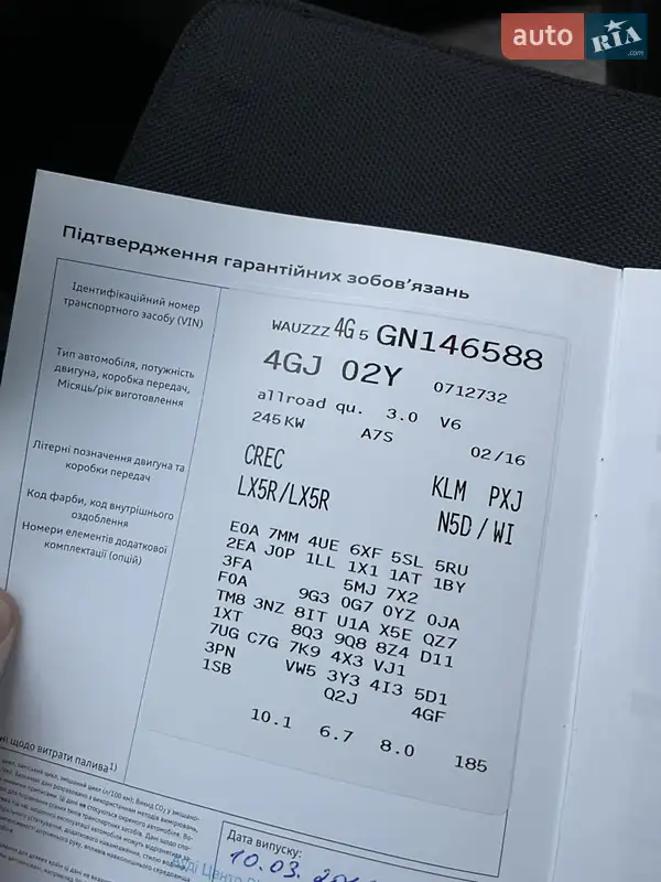 Универсал Audi A6 Allroad 2016 в Днепре документ