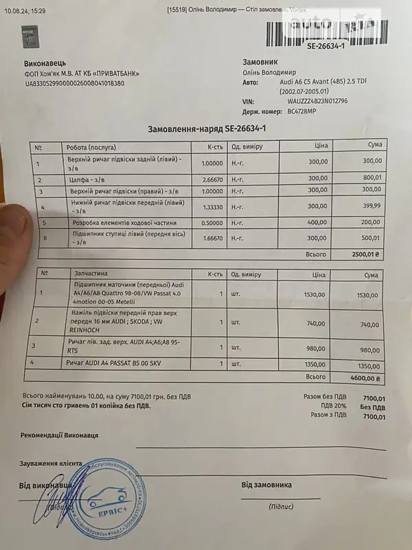 Універсал Audi A6 2002 в Києві документ
