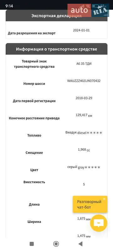 Седан Audi A6 2017 в Житомирі документ