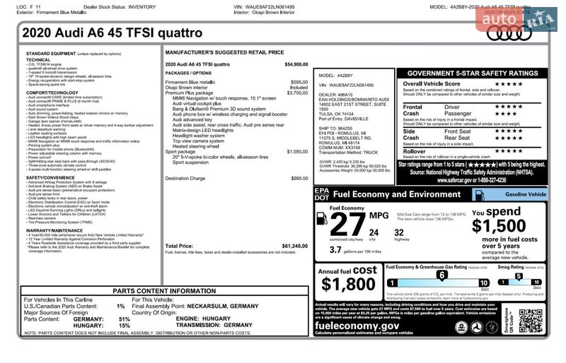 Седан Audi A6 2020 в Ровно