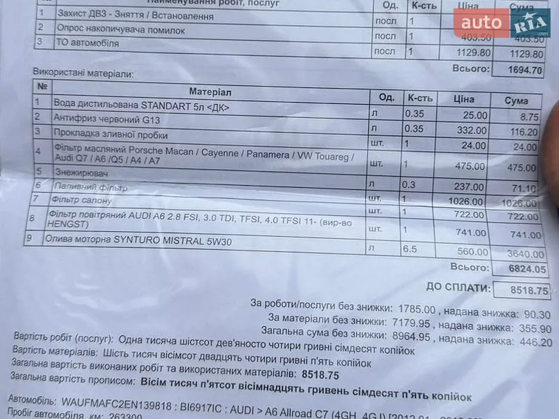 Седан Audi A6 2014 в Полтаві документ