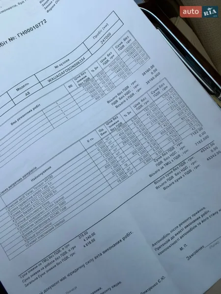 Седан Audi A8 2012 в Одесі документ