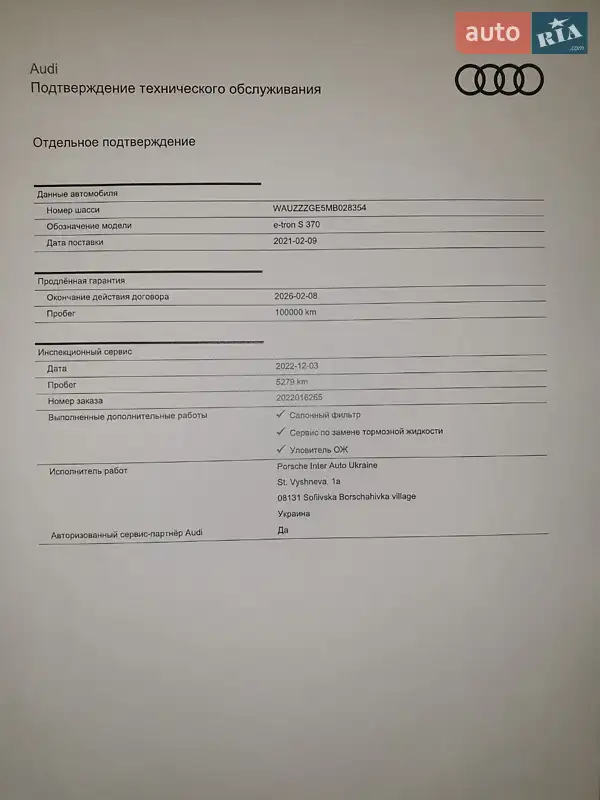 Внедорожник / Кроссовер Audi e-tron S 2021 в Киеве документ