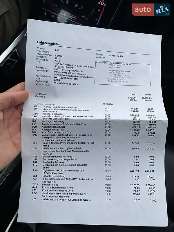 Позашляховик / Кросовер Audi e-tron Sportback 2021 в Києві документ