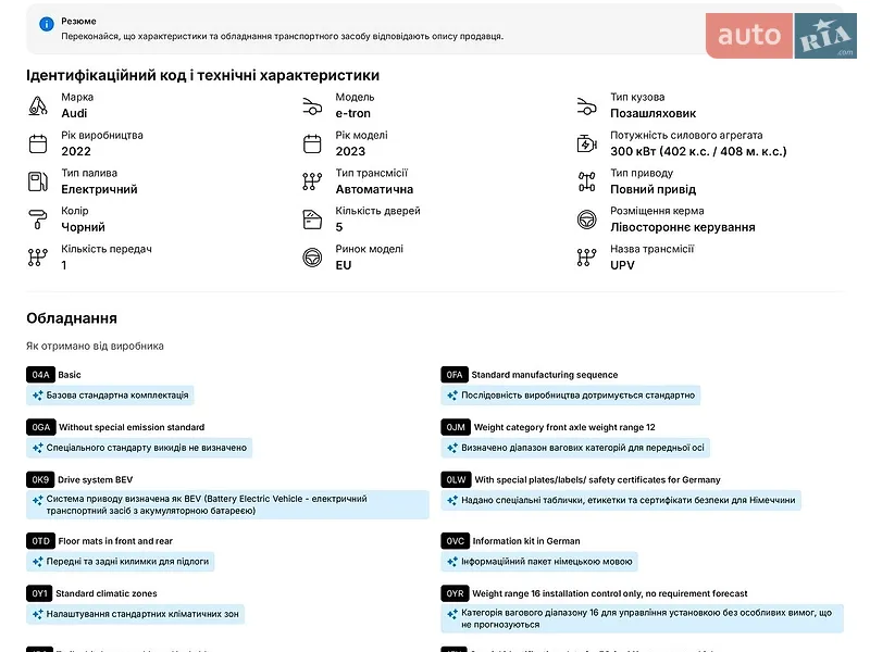 Внедорожник / Кроссовер Audi e-tron 2022 в Киеве документ