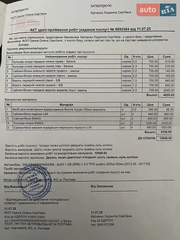 Внедорожник / Кроссовер Audi Q5 2014 в Полтаве документ