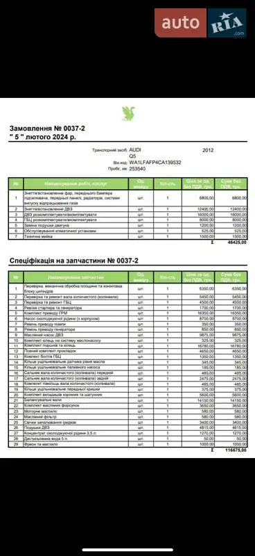 Внедорожник / Кроссовер Audi Q5 2012 в Кривом Роге документ