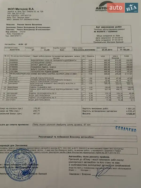 Позашляховик / Кросовер Audi Q7 2014 в Києві документ