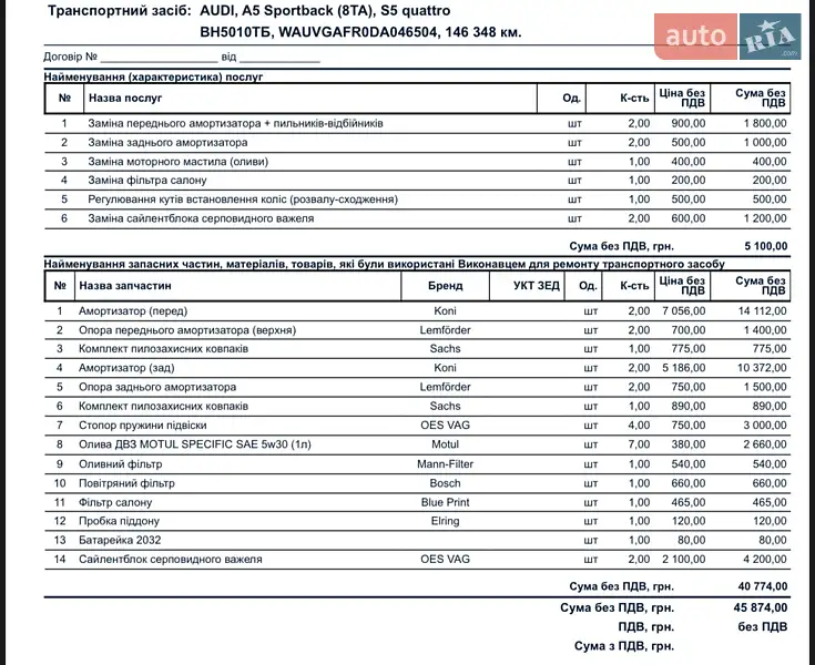 Купе Audi S5 2012 в Одессе документ