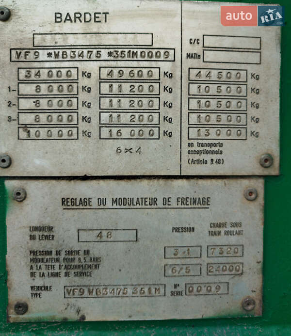 Шасси полуприцеп Bardet WB3475 1991 в Хусте