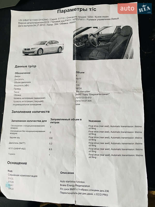 Седан BMW 5 Series 2012 в Гайсине