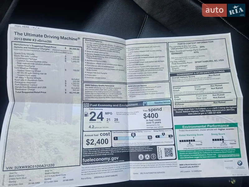 Позашляховик / Кросовер BMW X3 2012 в Житомирі документ