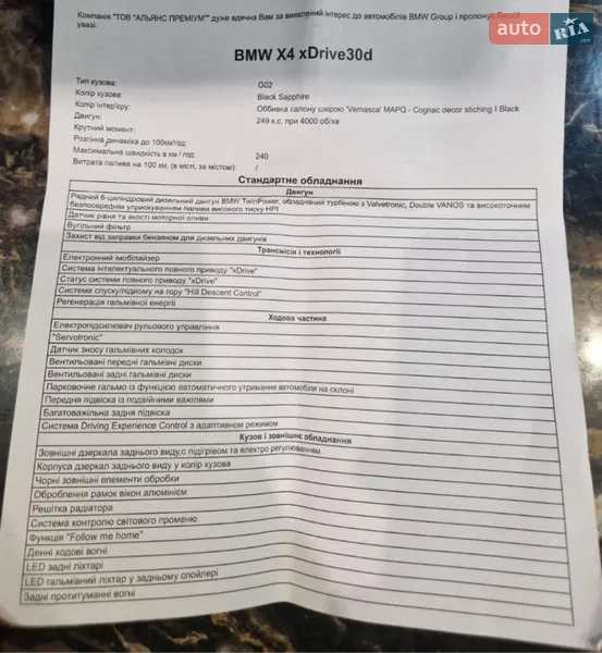 Внедорожник / Кроссовер BMW X4 2022 в Коломые документ