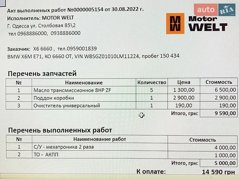 Внедорожник / Кроссовер BMW X6 M 2009 в Одессе документ