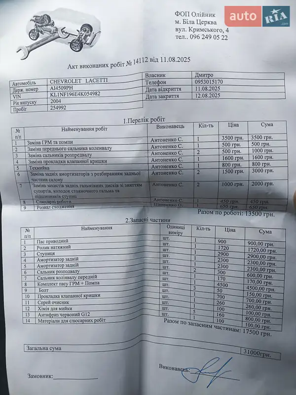 Седан Chevrolet Lacetti 2004 в Білій Церкві документ