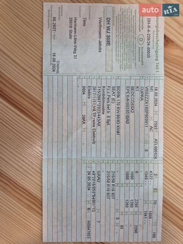 Хэтчбек Cupra Born 2024 в Мукачево