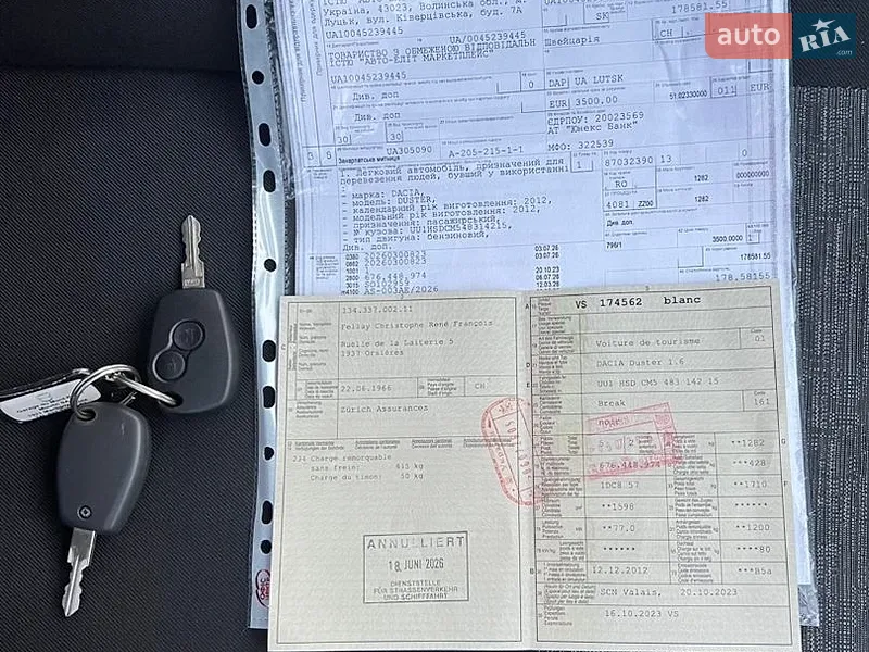 Внедорожник / Кроссовер Dacia Duster 2012 в Дубно документ