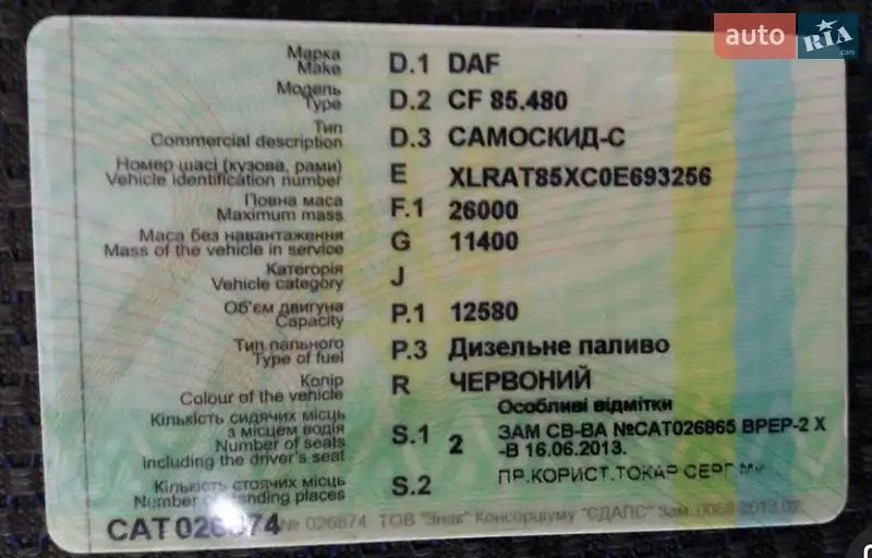 Самосвал DAF CF 85 2005 в Харькове документ