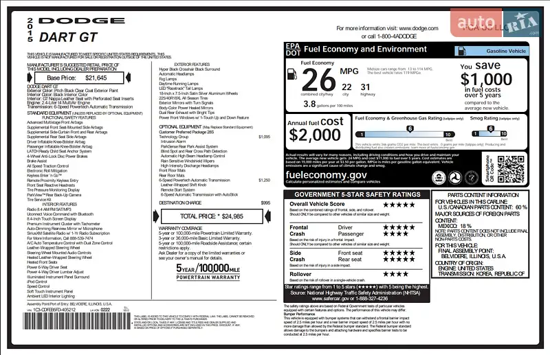 Седан Dodge Dart 2015 в Виннице документ 2 фото Седан Dodge Dart 2015 в Виннице документ