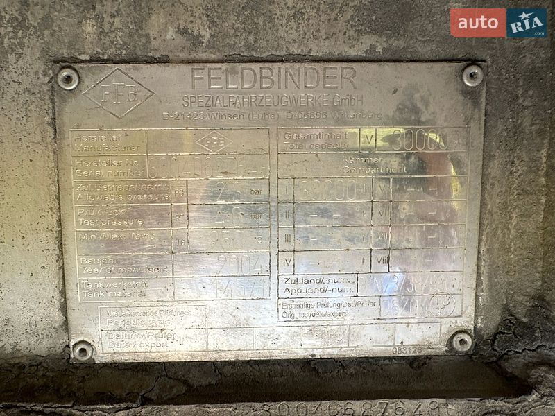 Цистерна полуприцеп Feldbinder TSA 2004 в Тернополе фото 7 Цистерна полуприцеп Feldbinder TSA 2004 в Тернополе