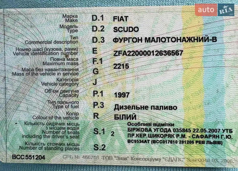 Мінівен Fiat Scudo 2000 в Старокостянтинові документ