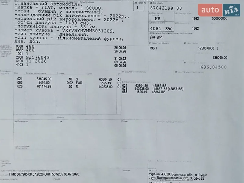 Микроавтобус грузовой (до 3,5т) Fiat Scudo 2022 в Полтаве документ