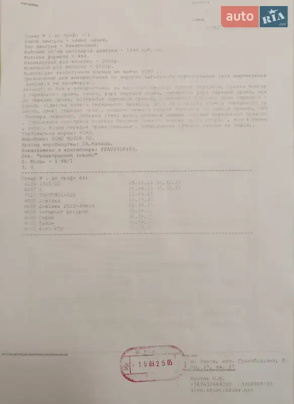 Внедорожник / Кроссовер Ford Edge 2022 в Киеве документ