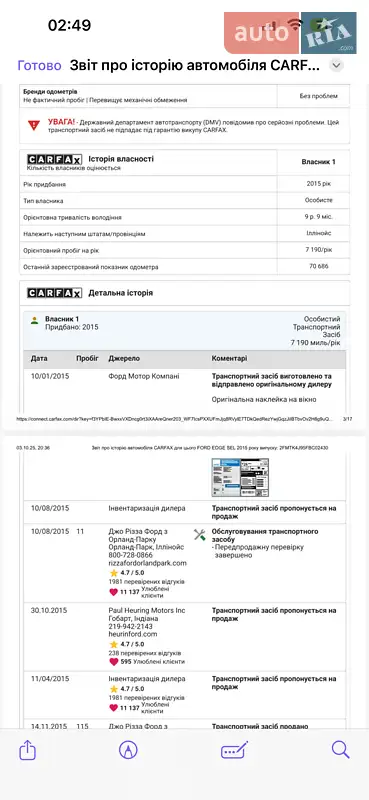 Внедорожник / Кроссовер Ford Edge 2015 в Хмельницком документ