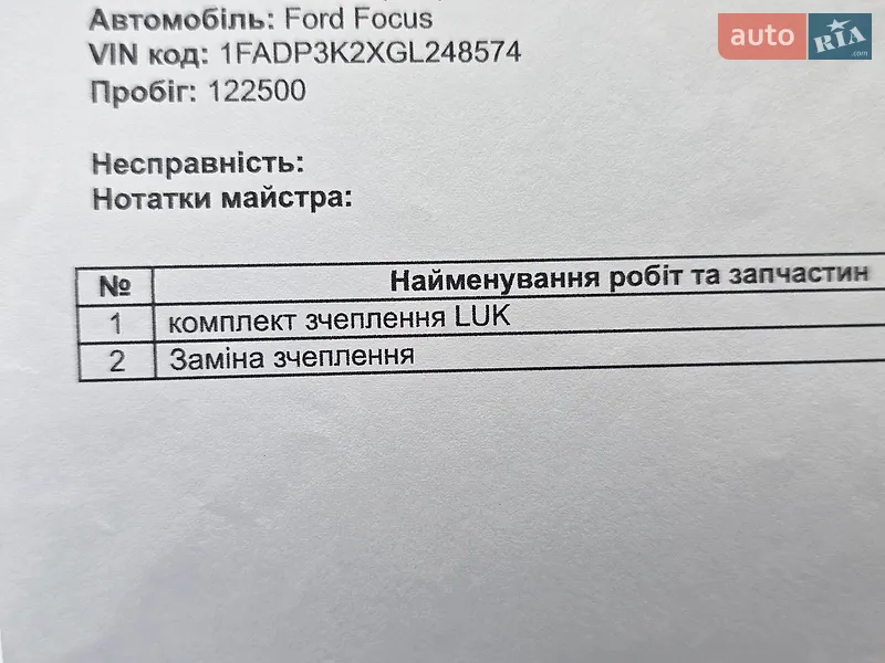 Хэтчбек Ford Focus 2015 в Киеве документ