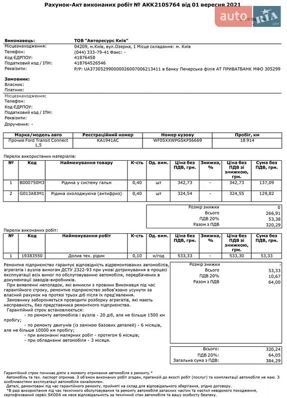 Вантажний фургон Ford Transit Connect 2019 в Києві документ