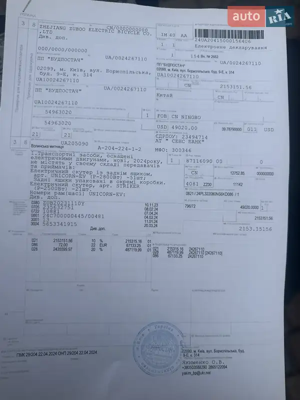 Максі-скутер Forte Unicorn 150 2024 в Тернополі документ 3 фото Максі-скутер Forte Unicorn 150 2024 в Тернополі документ