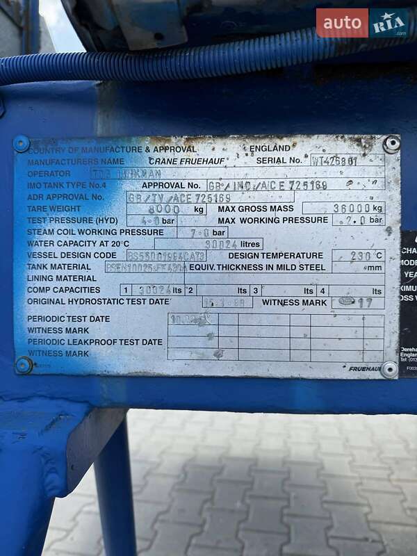 Цистерна полуприцеп Fruehauf Crane 1998 в Луцке