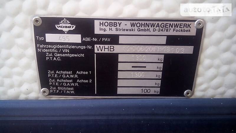 Прицеп дача Hobby Wohnwagenwerk 1996 в Нововолынске