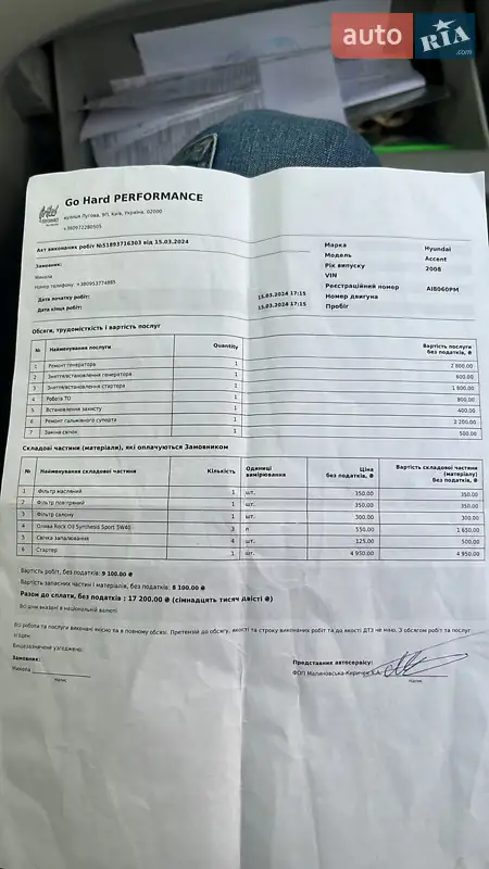 Седан Hyundai Accent 2008 в Ирпене документ