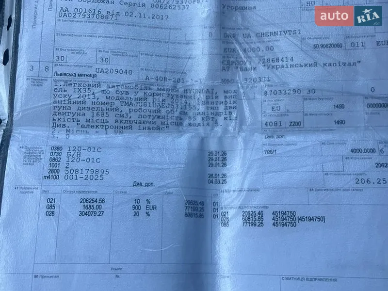 Внедорожник / Кроссовер Hyundai ix35 2014 в Черновцах документ