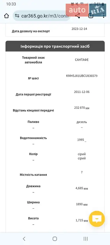 Позашляховик / Кросовер Hyundai Santa FE 2011 в Луцьку документ