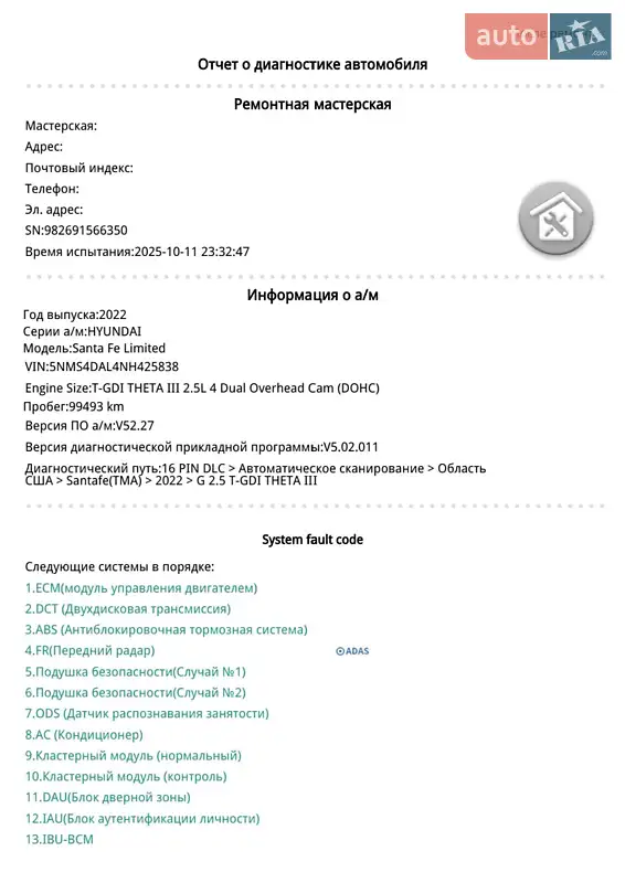 Позашляховик / Кросовер Hyundai Santa FE 2022 в Києві документ