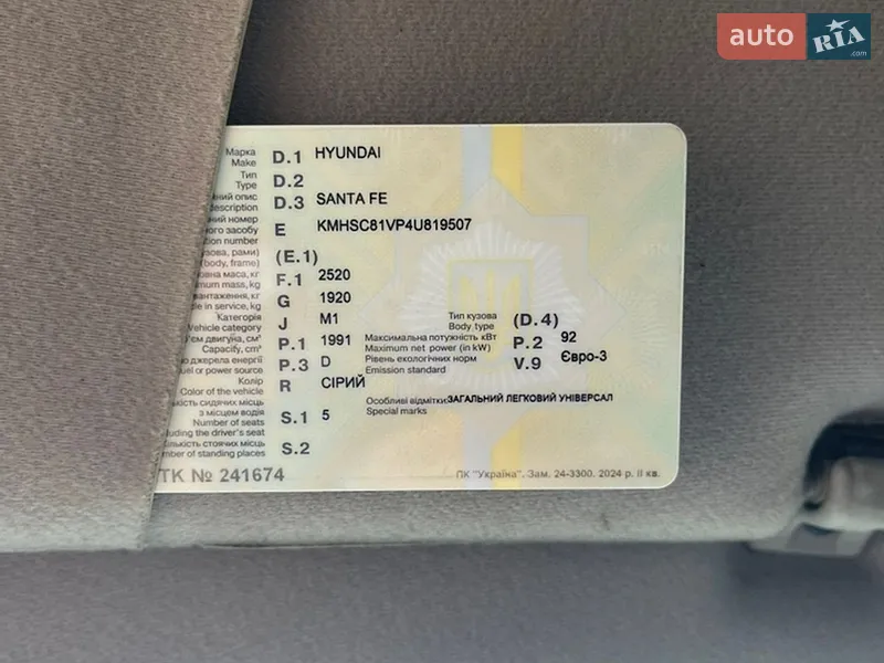 Внедорожник / Кроссовер Hyundai Santa FE 2004 в Кицмани документ