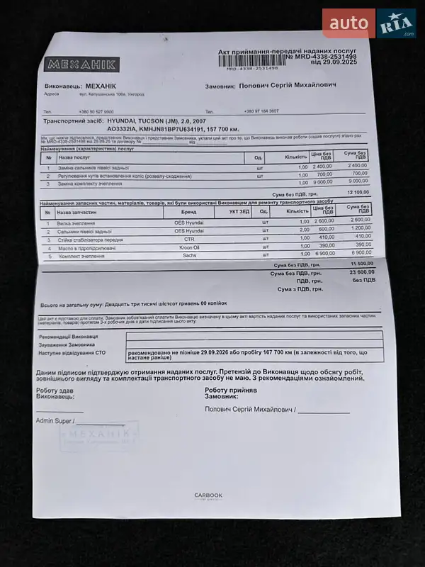 Внедорожник / Кроссовер Hyundai Tucson 2007 в Ужгороде документ