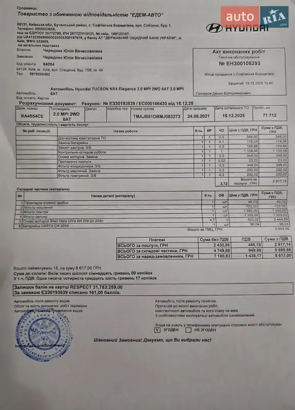 Позашляховик / Кросовер Hyundai Tucson 2021 в Києві документ