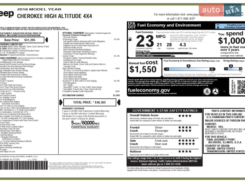 Внедорожник / Кроссовер Jeep Cherokee 2017 в Сумах документ