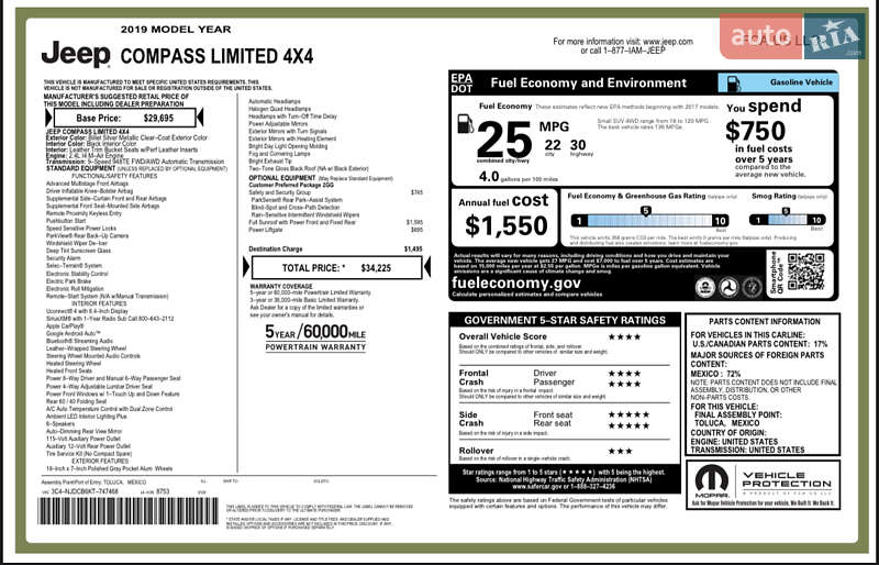 Внедорожник / Кроссовер Jeep Compass 2019 в Киеве