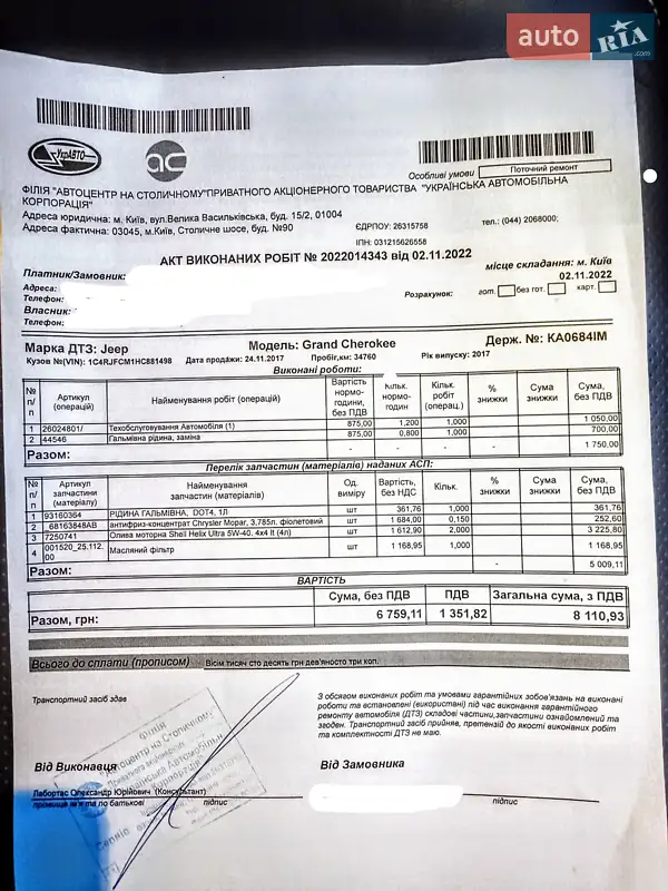Позашляховик / Кросовер Jeep Grand Cherokee 2017 в Харкові документ