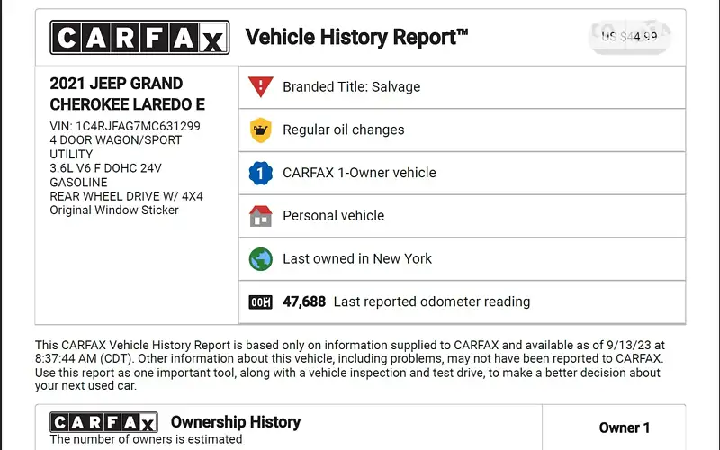 Внедорожник / Кроссовер Jeep Grand Cherokee 2021 в Киеве документ
