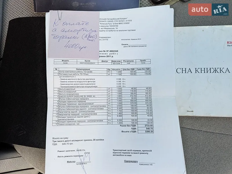 Седан Kia Cerato 2006 в Богородчанах документ